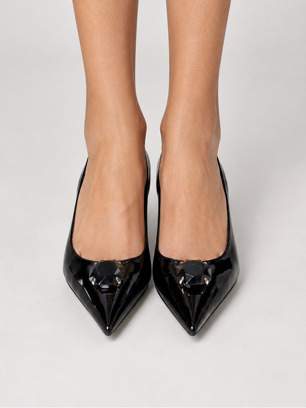Giuseppe Zanotti Black Patent Leather Pointed Toe Crystal Gem Ballet Flats